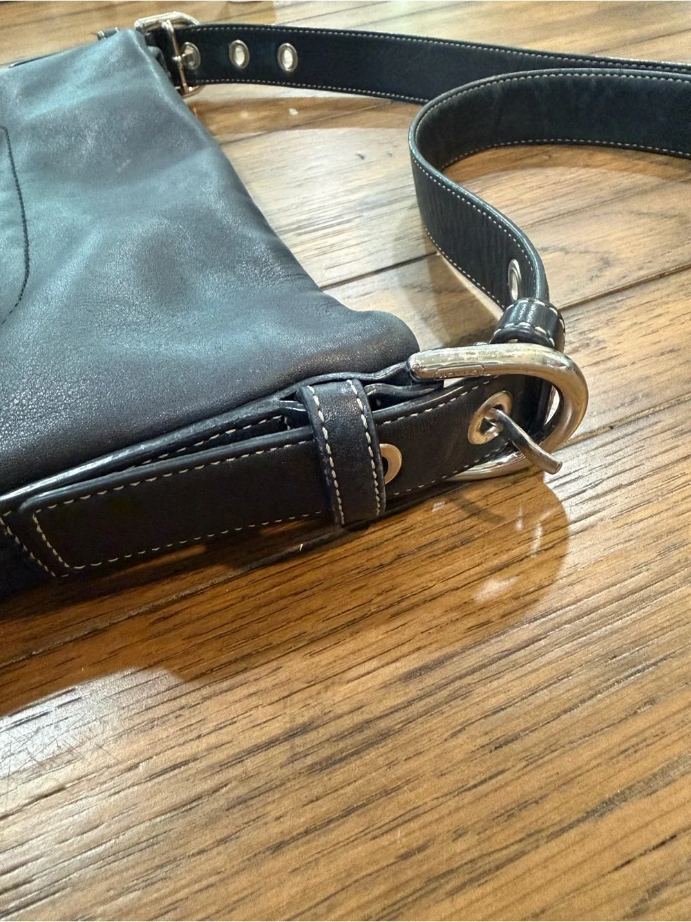 Coach Black Leather Shoulder Bag with Silver Hardware